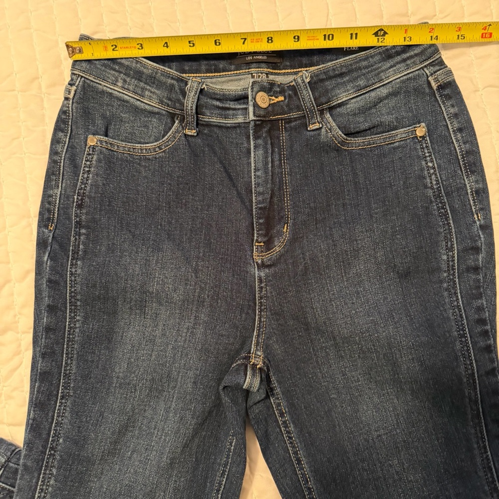 Judy Blue flare Leg Jeans trouser hem side seam dark wash - Picture 4 of 13